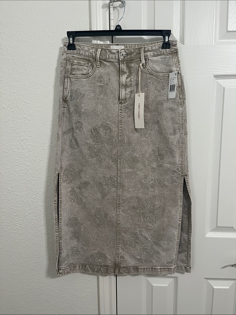 DRIFTWOOD Washed Taupe Embossed Floral Midi Skirt